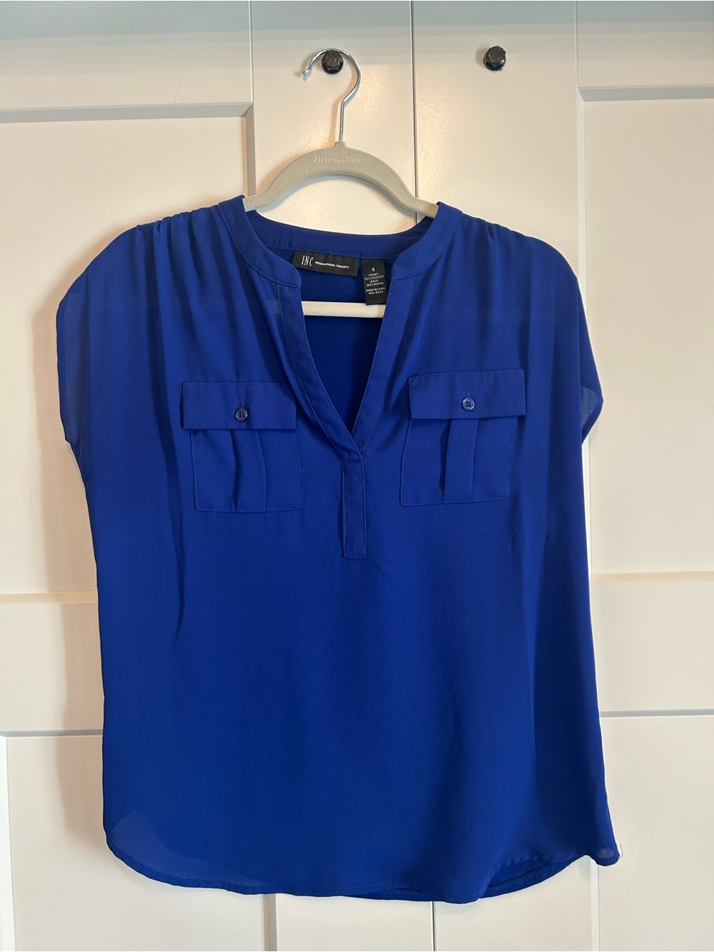 INC International Concepts Women's Royal Blue Split-Neck Blouse